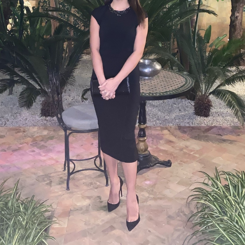 Ted Baker midi length black embellished neck dress